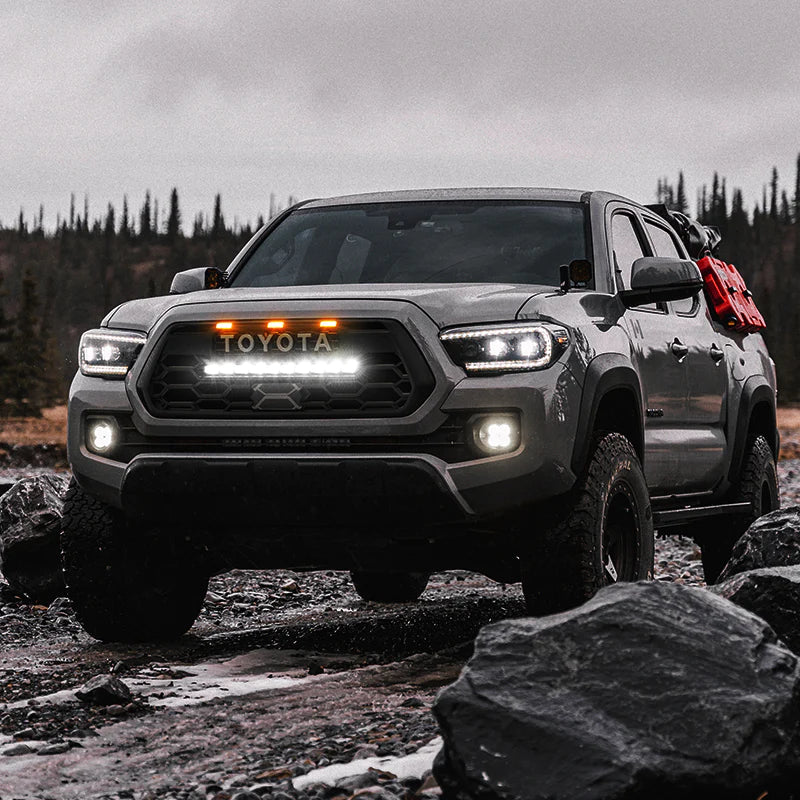 Front Grille Valance Fog Light Bezels Bracket Set – For 2016-2023 Toyota Tacoma SR, Matte Black, JX