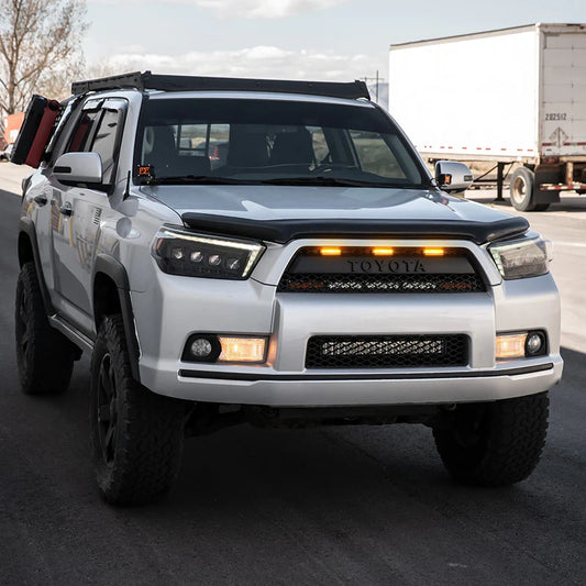 Quaxpire ABS Black Front Grill & LED Raptor Lights Combo for Toyota 4Runner (2010-2013)