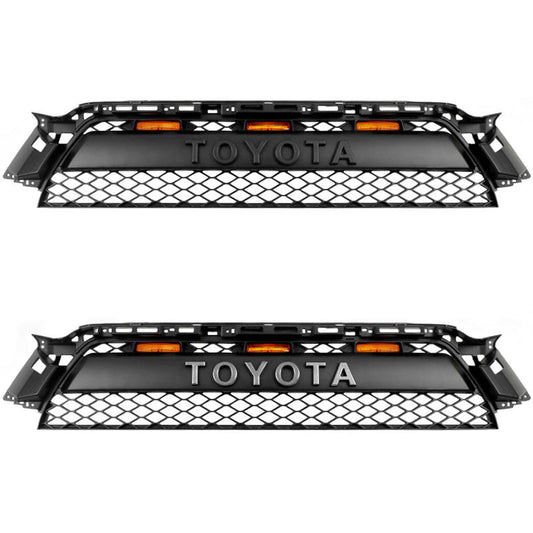 Quaxpire ABS Black Front Grill & LED Raptor Lights Combo for Toyota 4Runner (2010-2013)