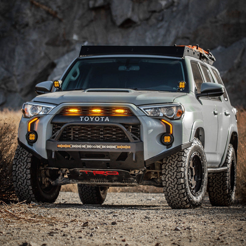 Quaxpire Matte Black Front Grill & LED Raptor Lights Combo for Toyota 4Runner (2014-2024)